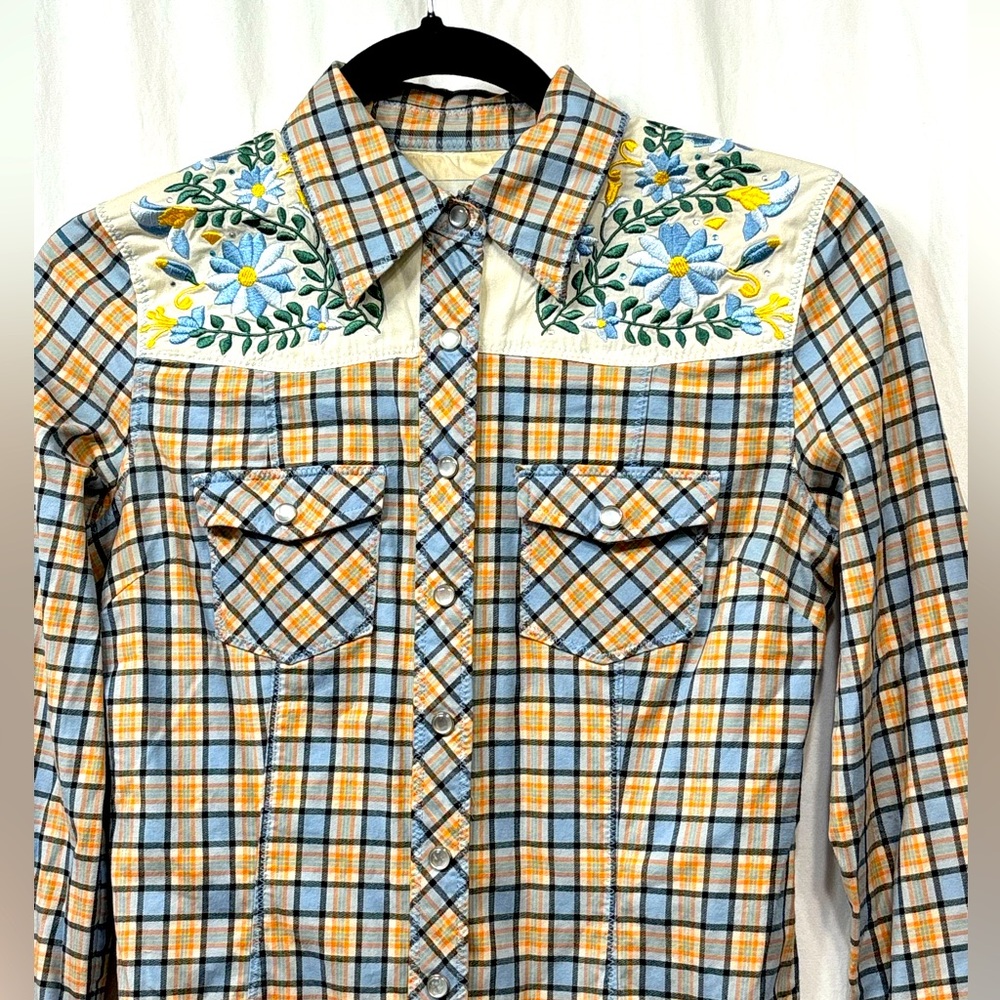 Paul & Joe Target Womens Small Pearl Button Plaid Embroidered Western - Picture 2 of 16